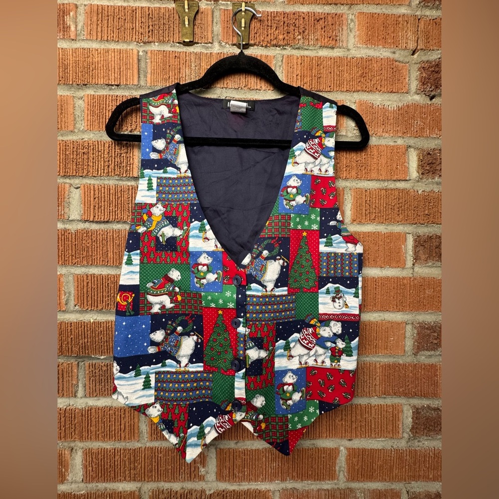 Vintage 111 Main Festive Snowman Patchwork Christmas Vest Medium